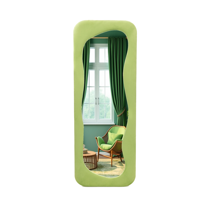 Asymmetrical Upholstered Standing Mirror Curvy - 60x160 cm - Green