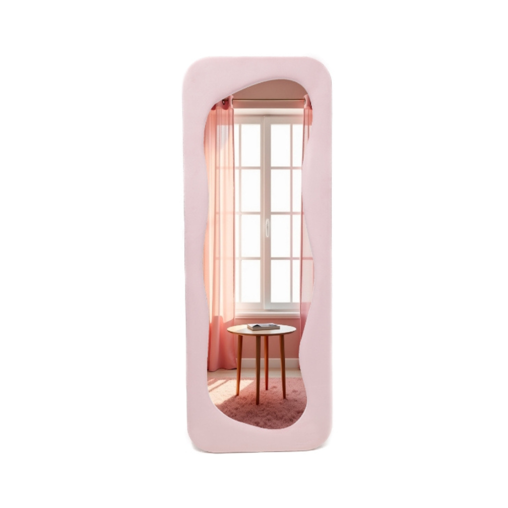 Miroir Asymétrique Rembourré sur Pied Curvy - 60x160 cm - Rose