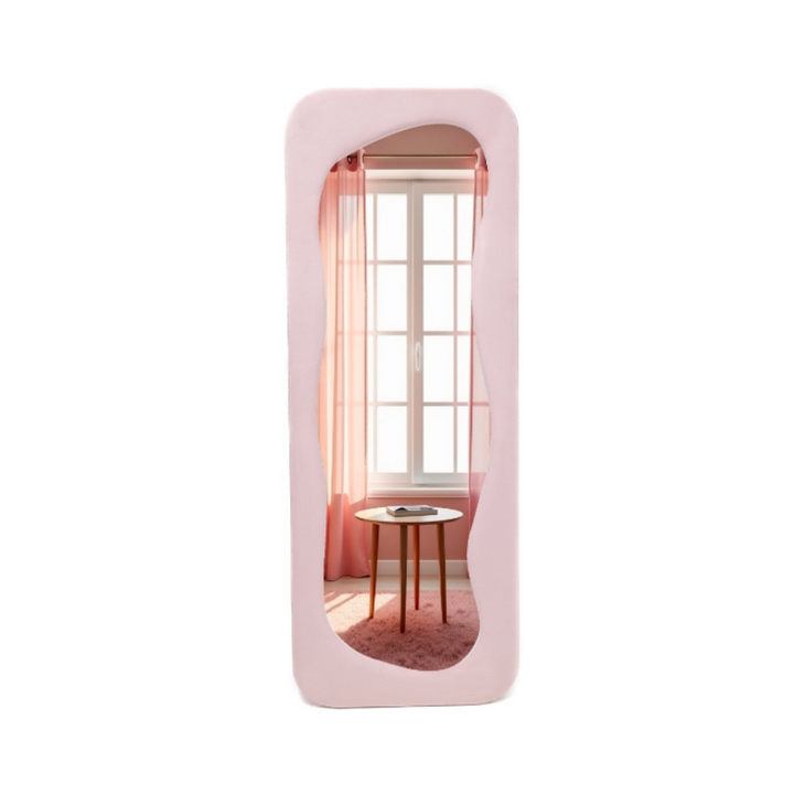 Miroir Asymétrique Rembourré sur Pied Curvy - 60x160 cm - Rose