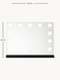 60×40 cm Hollywood vanity mirror with 12 LED bulbs and dimension annotations showing width and height measurements