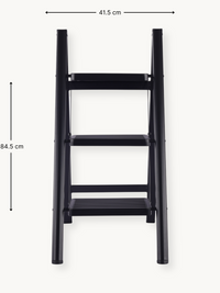 Black 3-step folding ladder front view with dimension annotations: 41.5 cm wide and 84.5 cm tall, white background