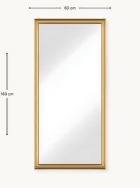Rectangular full-length mirror with narrow gold aluminium frame, front view with 60 x 160 cm dimension annotations