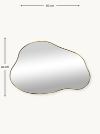 Organic-shaped wall mirror with gold PVC frame shown against neutral background with 60×40 cm dimension annotations
