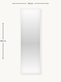 Dimension diagram of 50×160 cm full-length LED mirror with white frame, front view, annotated with measurement arrows