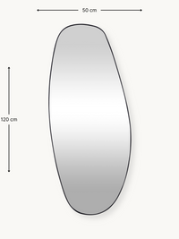 Dimension diagram of Leandro organic mirror showing 120 cm height and 50 cm width annotations on off-white background