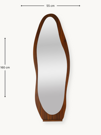 Dimension diagram of Noa asymmetric full-length mirror, walnut-finish wood frame, 160 cm tall by 55 cm wide