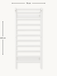 White wooden wall climbing frame front view with dimension annotations showing 220 cm height and 78 cm width