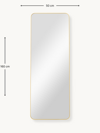 Dimension diagram of full-length mirror with gold rounded-corner frame, annotated 50 cm wide and 160 cm tall
