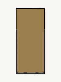 Dante standing mirror viewed from behind, showing tan back panel and black plastic floor feet against white background