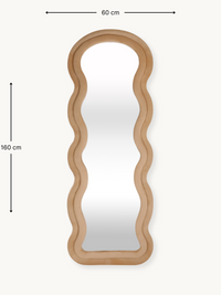 Taupe beige suede velvet wavy full-length mirror with dimension annotations showing 160 cm height and 60 cm width