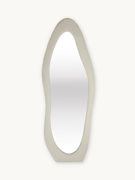 Asymmetrical standing mirror Seraphina with suede velvet upholstery