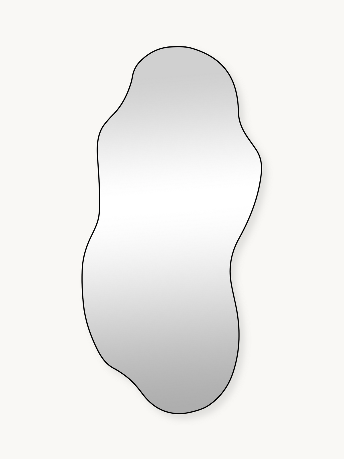 Luciano organic wall mirror with wavy asymmetric outline and thin black PVC frame, front view on off-white background