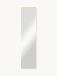 Tall rectangular full-length mirror with slim gold aluminium frame, front view on white background