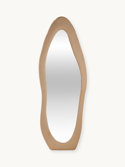 Asymmetrical standing mirror Seraphina with suede velvet upholstery