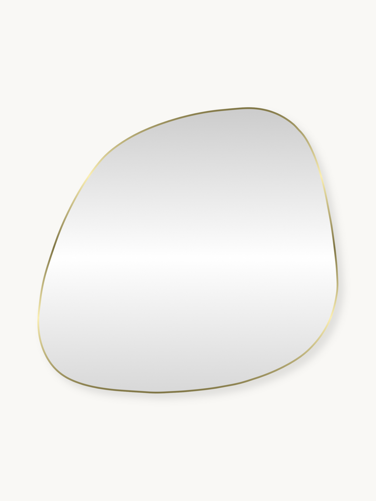 Alaric organic-shaped wall mirror with thin matte gold PVC frame, asymmetric pebble silhouette, front view on white backgr…