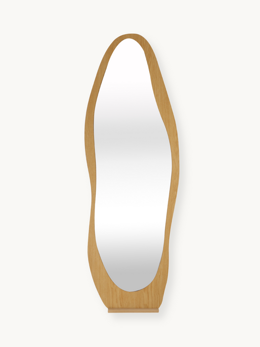 Asymmetrical standing mirror Noa with wooden frame