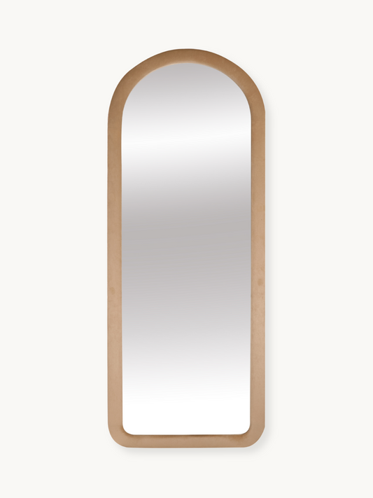 Oval standing mirror Cleo with suede velvet upholstery