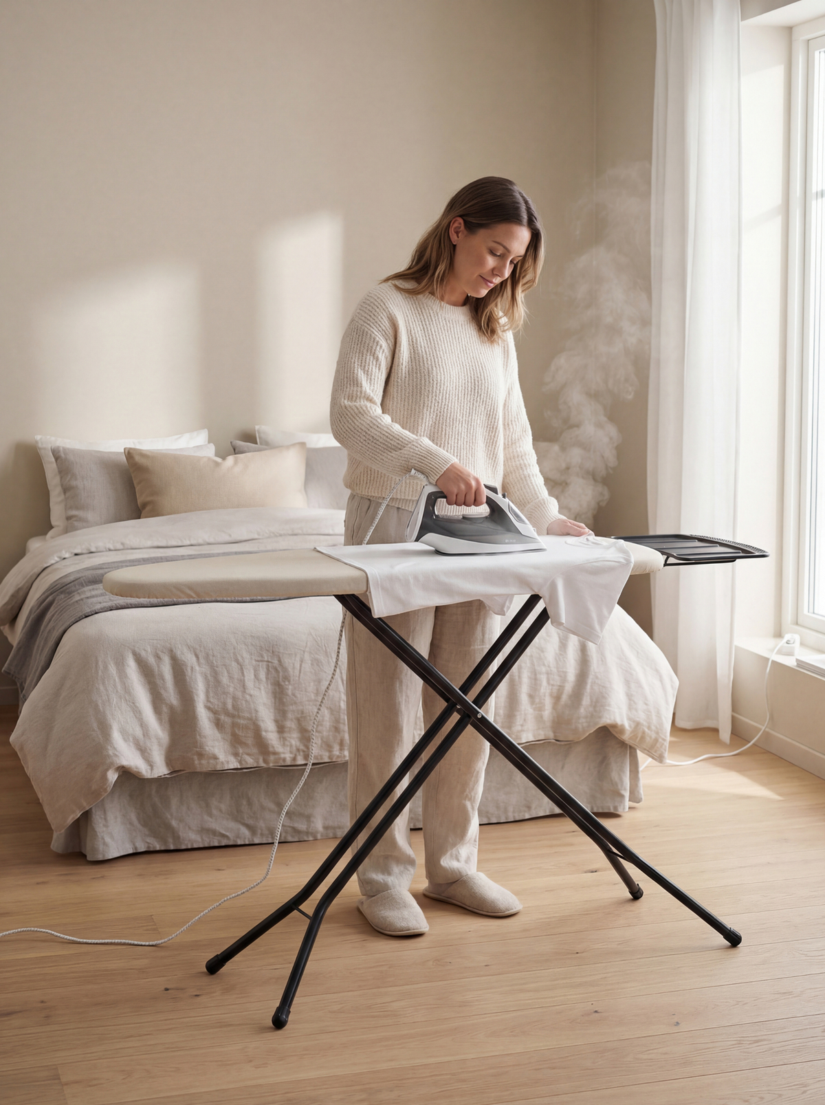 Ironing board with steam unit holder