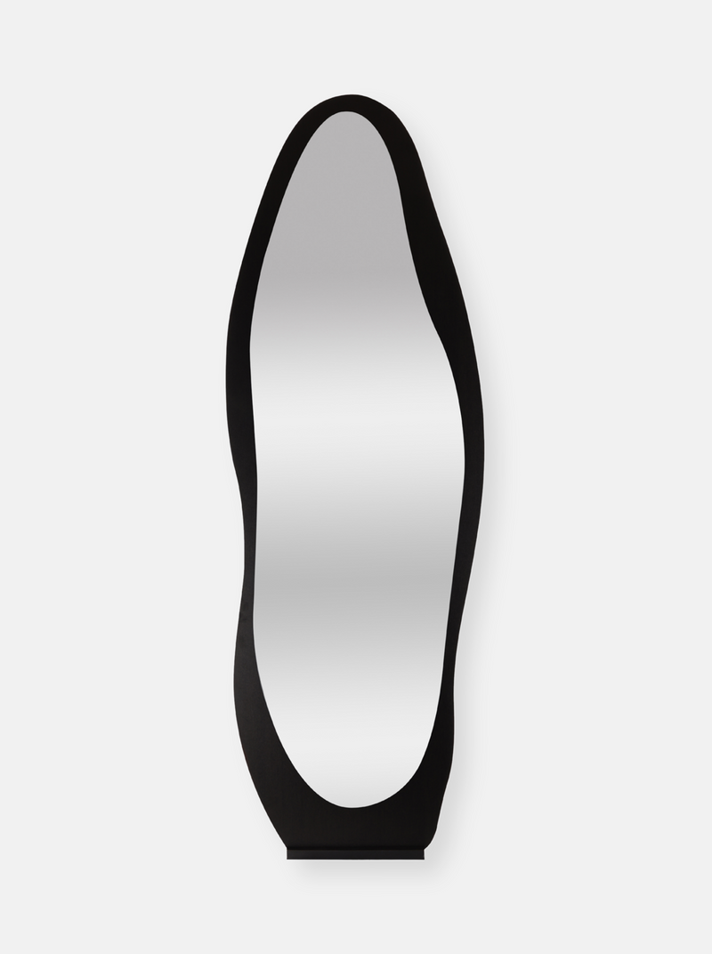 Asymmetrical standing mirror Noa with wooden frame
