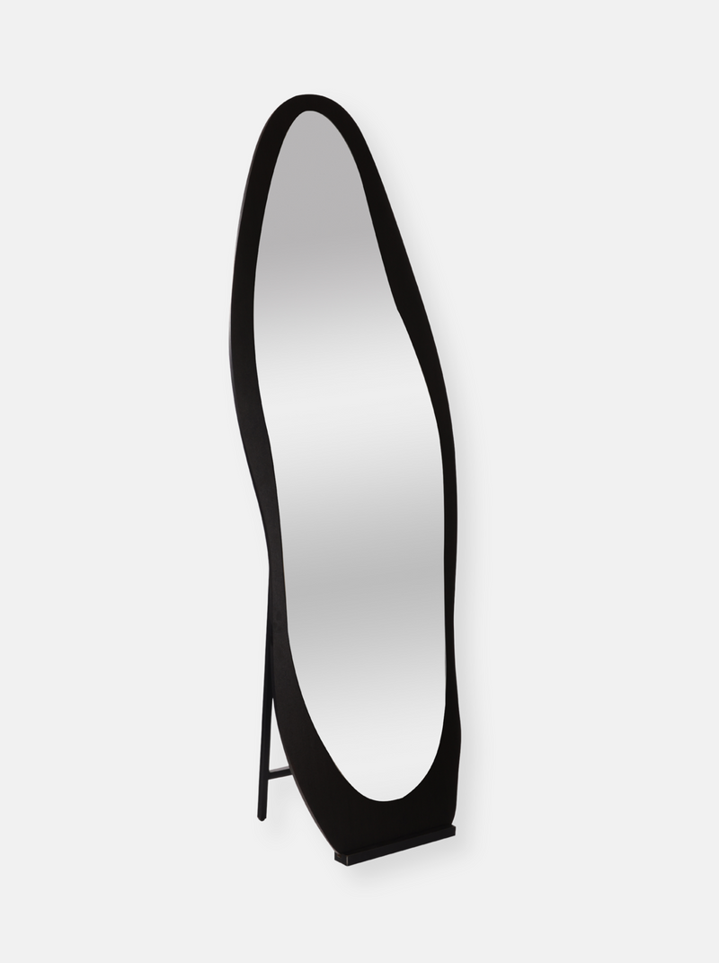 Asymmetrical standing mirror Noa with wooden frame