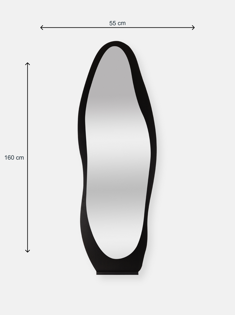 Asymmetrical standing mirror Noa with wooden frame