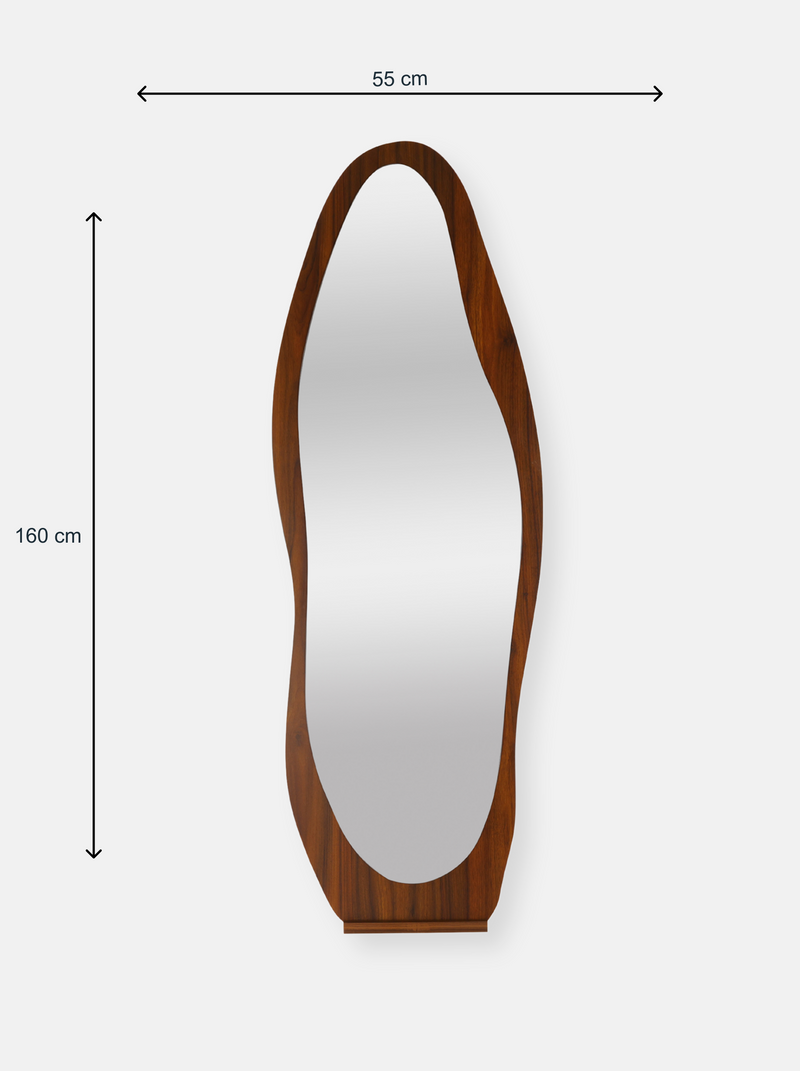 Asymmetrical standing mirror Noa with wooden frame