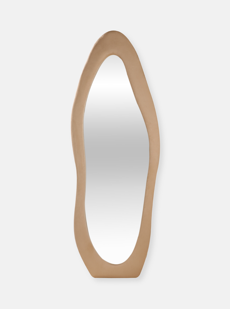 Asymmetrical standing mirror Seraphina with suede velvet upholstery
