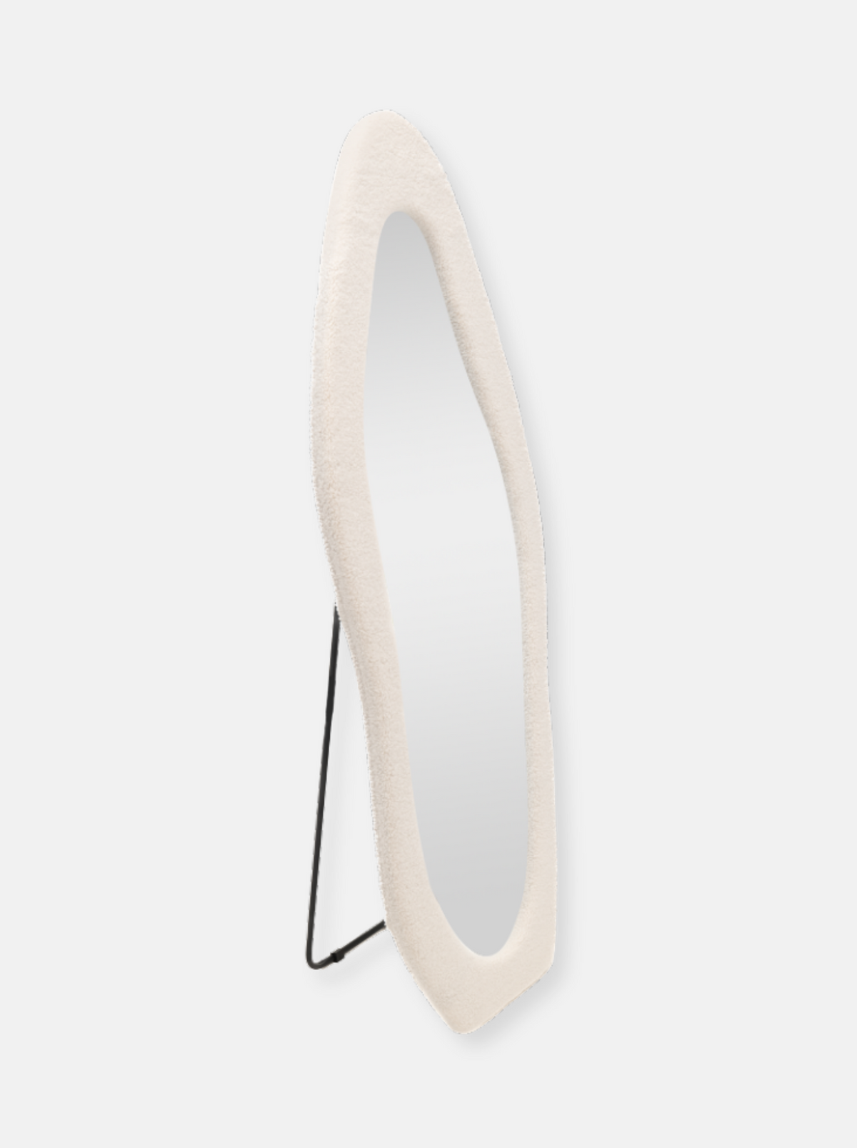 Asymmetrical standing mirror Seraphina with suede velvet upholstery