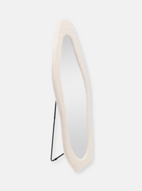 Asymmetrical standing mirror Seraphina with suede velvet upholstery