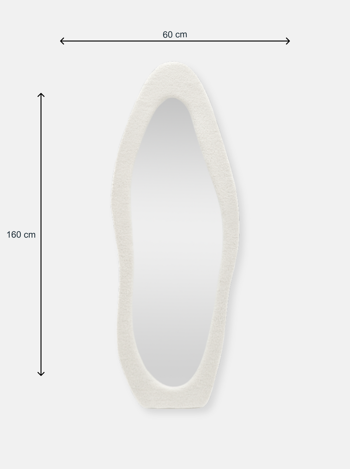 Asymmetrical standing mirror Seraphina with suede velvet upholstery