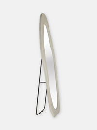 Asymmetrical standing mirror Seraphina with teddy fabric upholstery