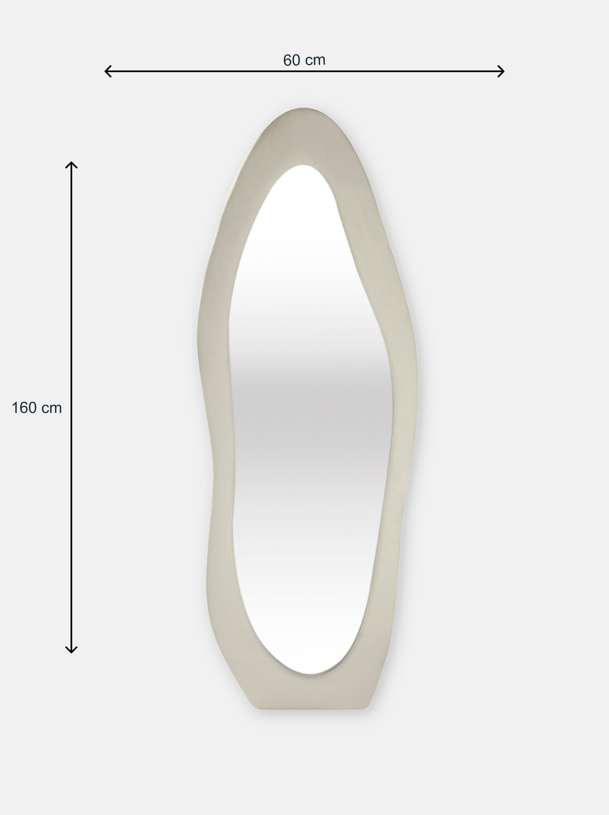 Asymmetrical standing mirror Seraphina with teddy fabric upholstery