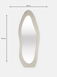 Asymmetrical standing mirror Seraphina with teddy fabric upholstery