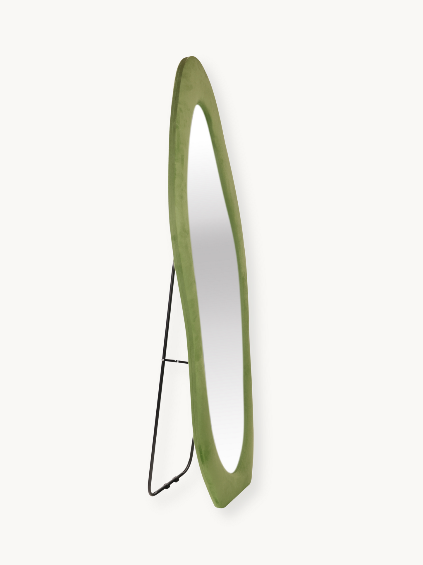 Asymmetrical standing mirror Seraphina with suede velvet upholstery