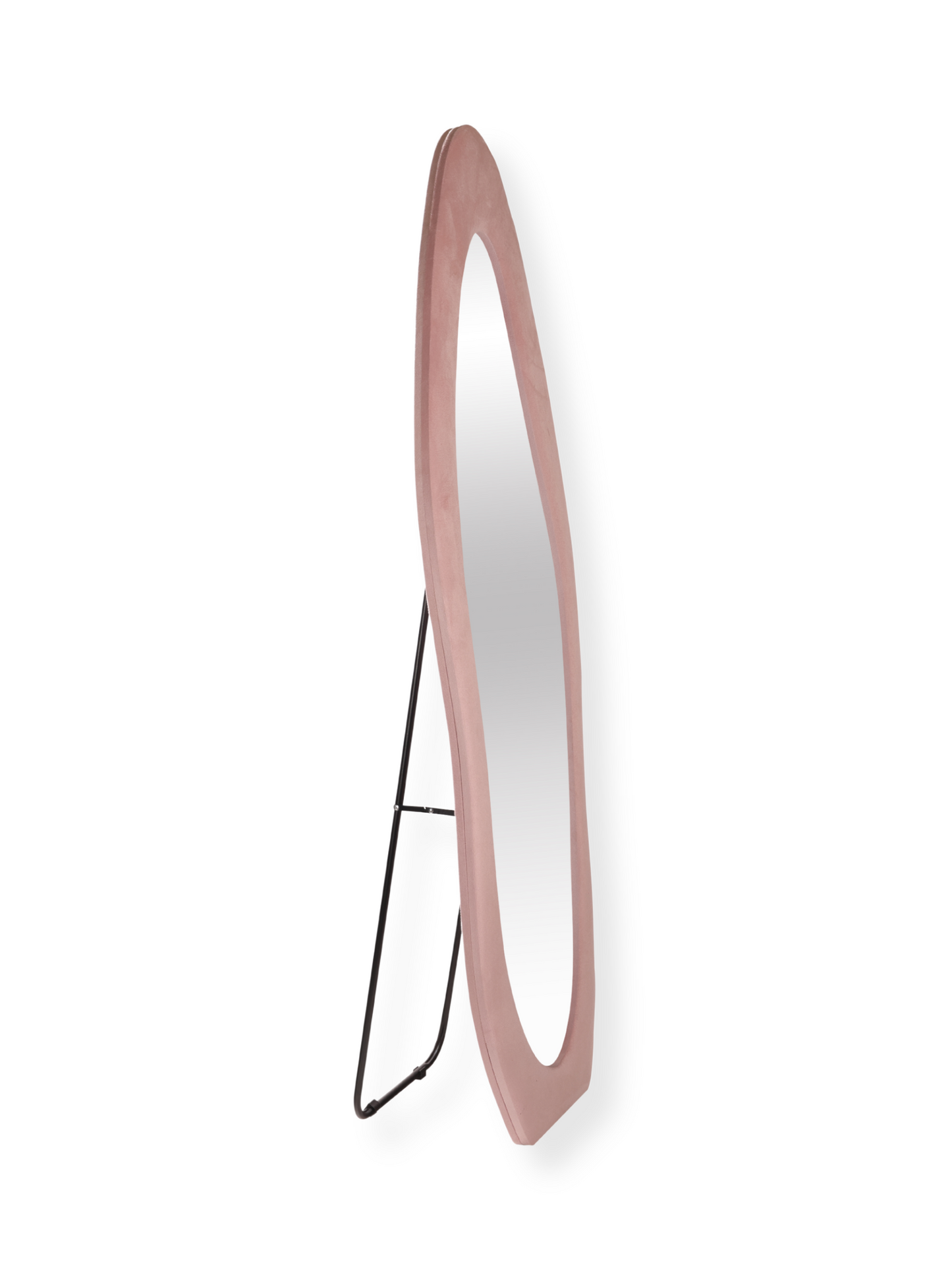Miroir sur pied asymétrique tapissé en velours suédé Seraphina