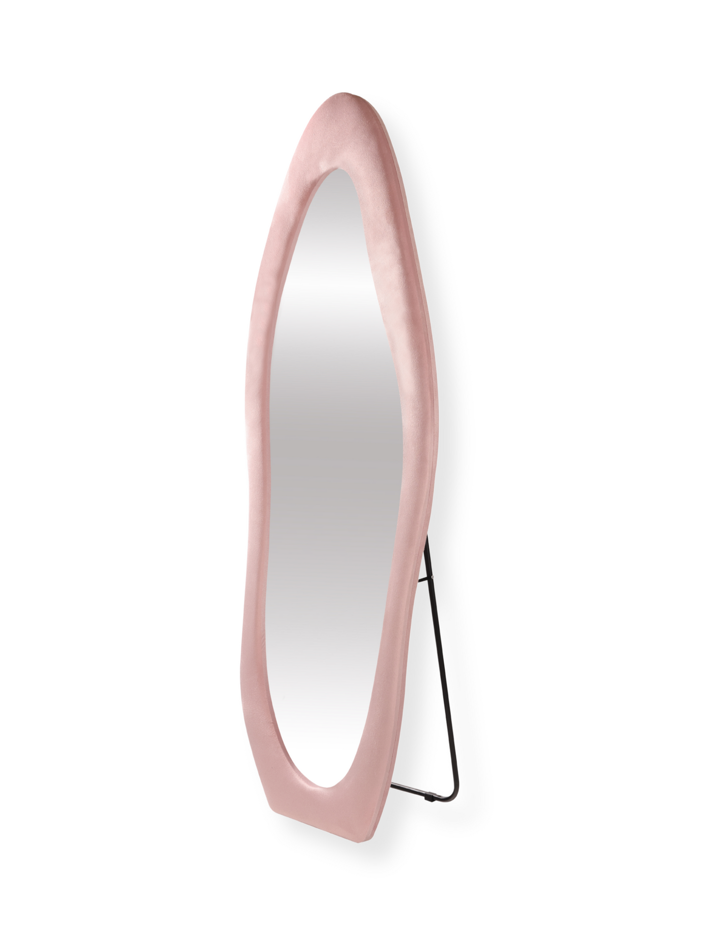 Miroir sur pied asymétrique tapissé en velours suédé Seraphina
