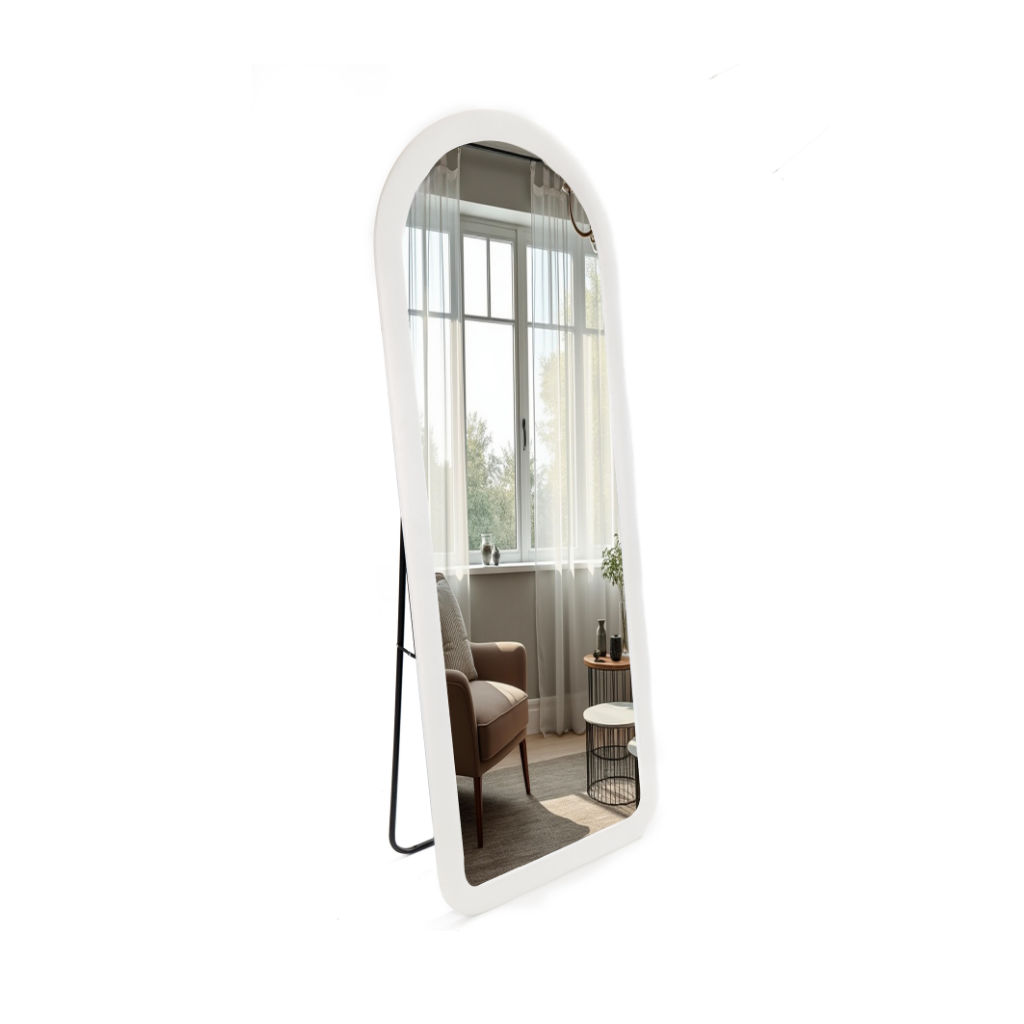 Upholstered Oval Standing Mirror 160x60 cm - Suede Velvet - White