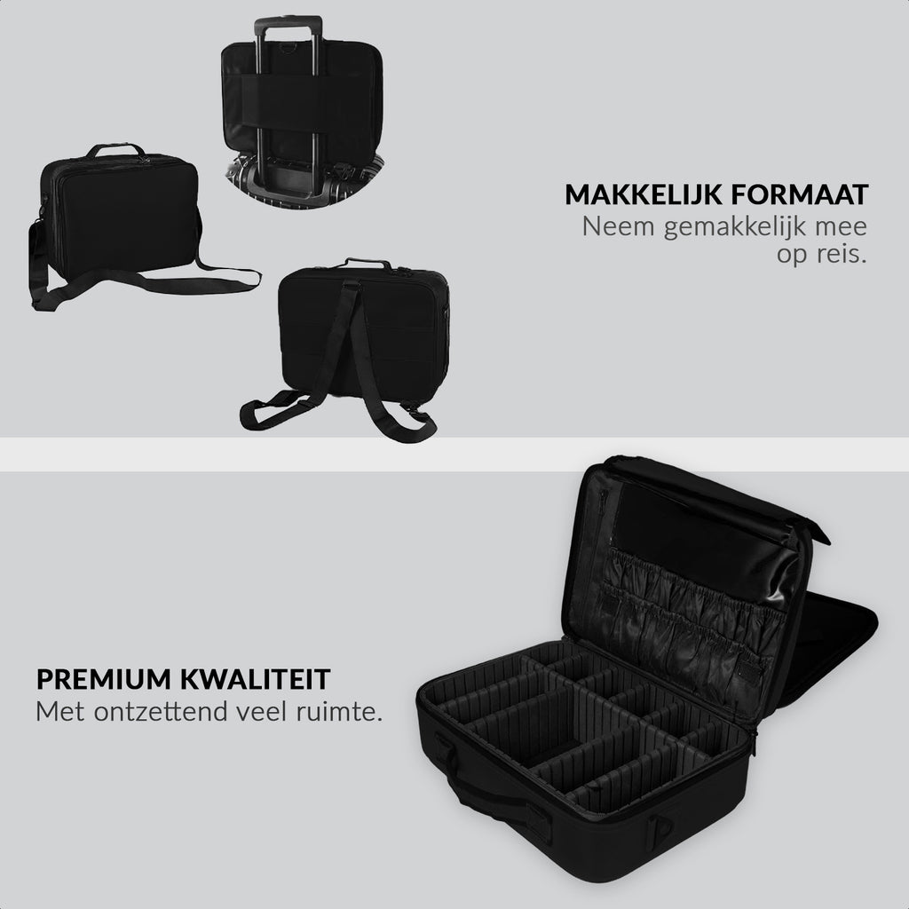 Large makeup case with adjustable compartments