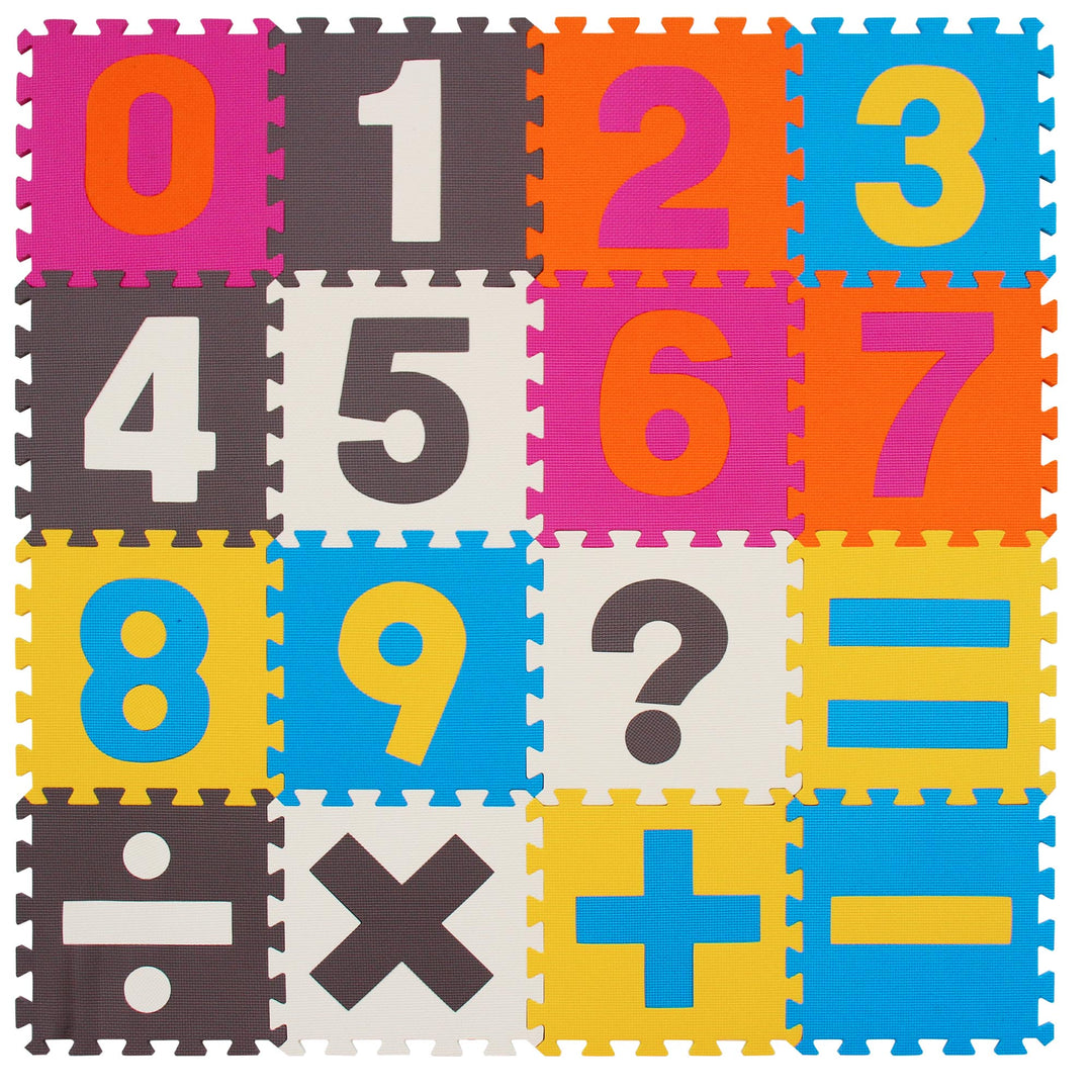 Puzzlematte Mathe-Summen – Spielmatte/Spielmatte/Bodenmatte für Kinder – Schaumstoff-Spielmatte 30 x 30 cm – 16 Teile