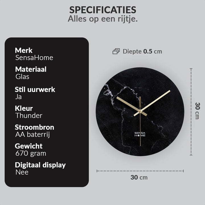 Skleněné nástěnné hodiny 30cm - Mramorové provedení - Silent Clockwork