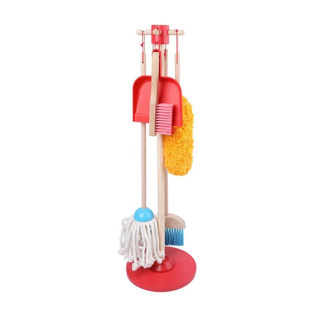 Buxibo - Houten Kinder Schoonmaak Set - Kids Speelgoed Cleaning Set - Houten Huishoudelijke Gereedschap - Mini Bezem/Stoffer/Mop/Plumeau - Montessori Onderwijs - Multikleur