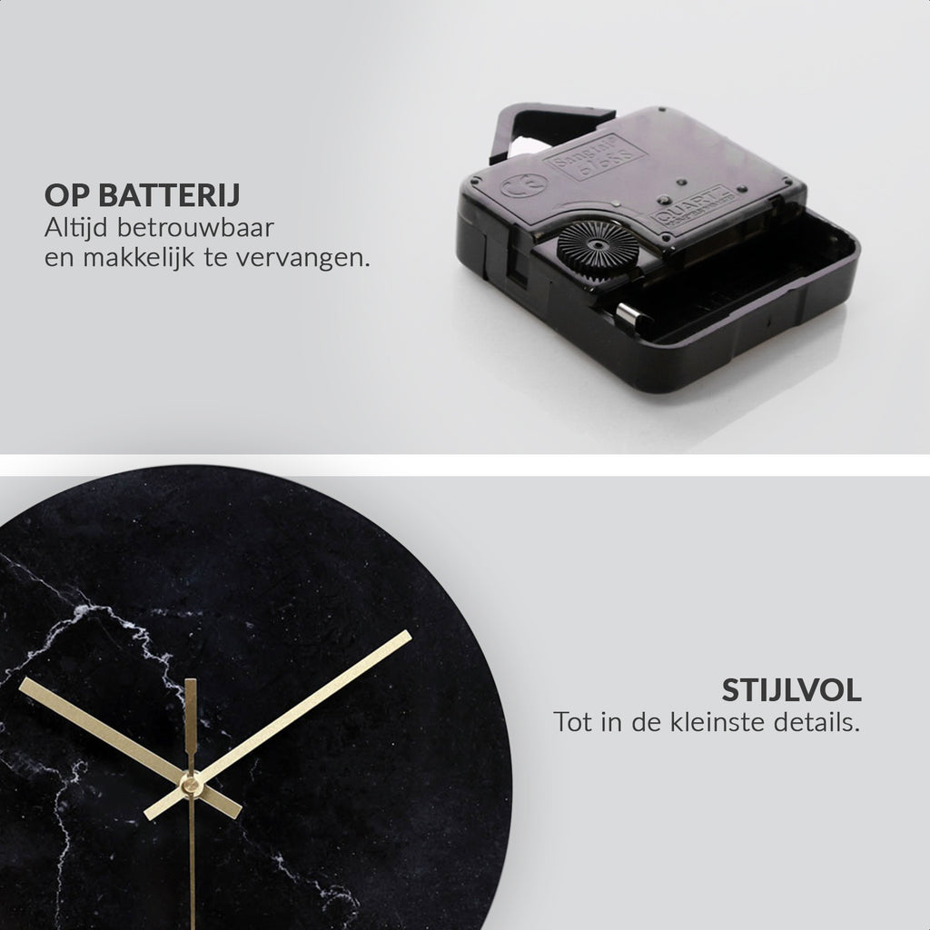 Glas-Wanduhr 30 cm – Marmor-Design – lautloses Uhrwerk (Donner)