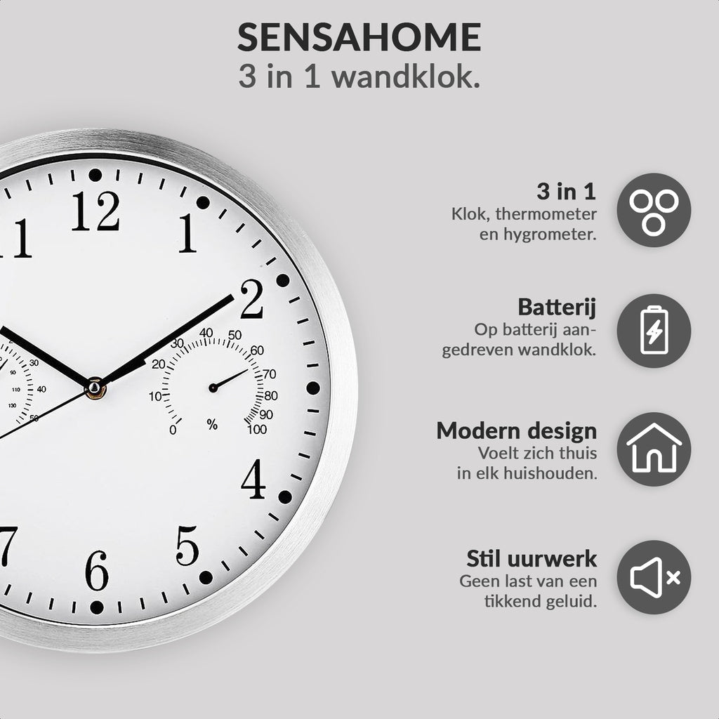 Vægur Fusion lydløs kvarts med temperatur & fugtighedsvisning Ø 32 cm