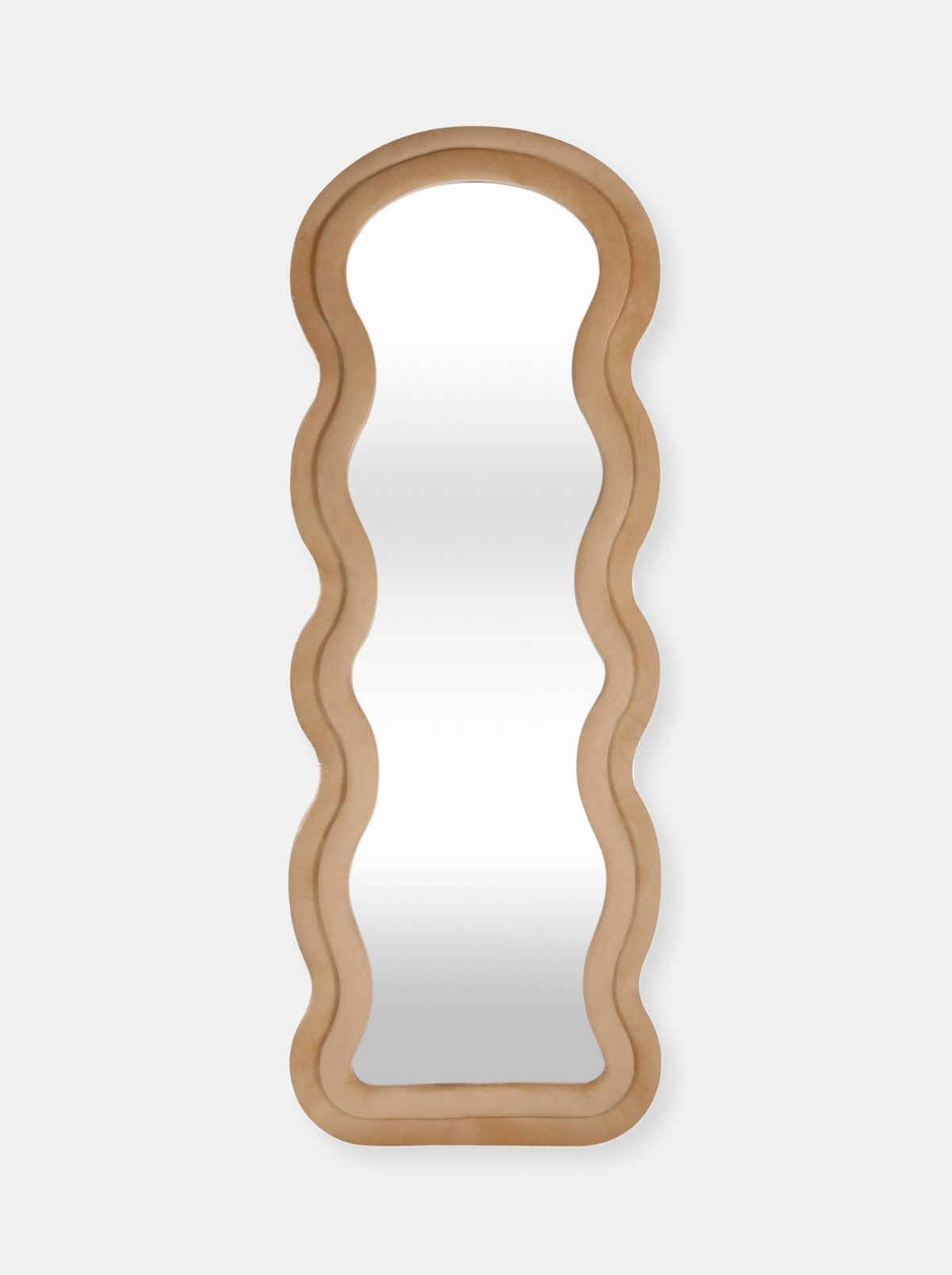 Wavy standing mirror Clara with suede velvet upholstery