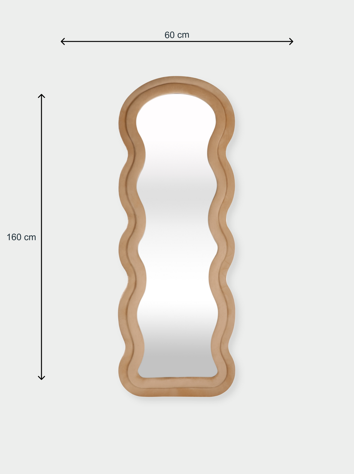 Wavy standing mirror Clara with suede velvet upholstery