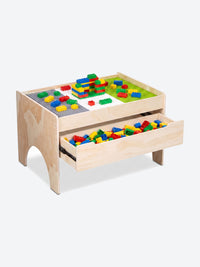 Children's play table with building plate and storage drawer