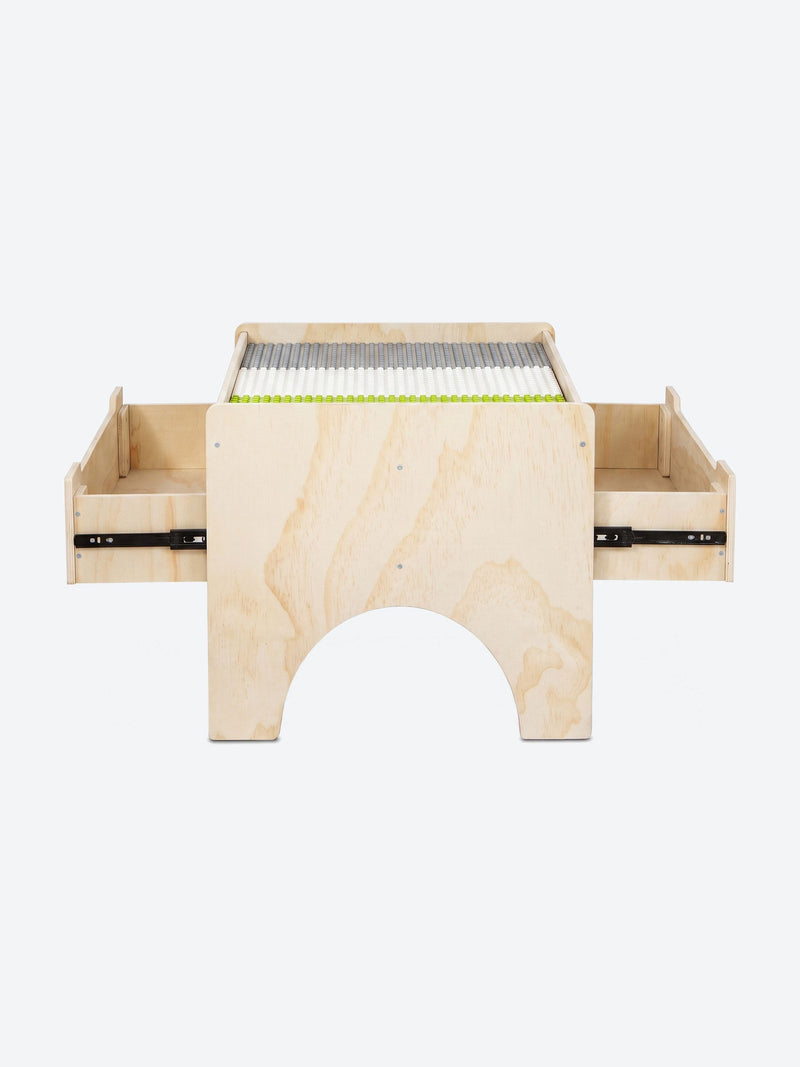 Children's play table with building plate and storage drawer