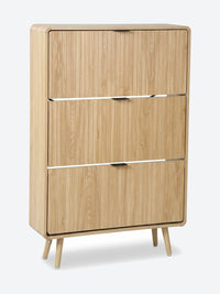 Tall Japandi shoe cabinet with rounded corners