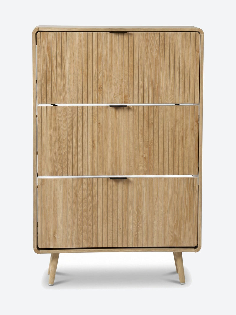 Tall Japandi shoe cabinet with rounded corners