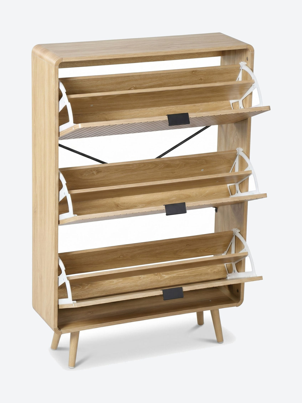 Tall Japandi shoe cabinet with rounded corners